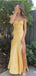 Simple Yellow Sheath Side Slit Maxi Long Party Prom Dresses, Evening Dress,13138