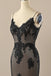 Black Mermaid Spaghetti Straps V-neck Cheap Long Prom Dresses,12800