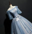 Blue A-line Off Shoulder Half Sleeves Long Party Prom Dresses, Dance Dresses,12360