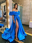 Blue A-line Off Shoulder High Slit Long Prom Dresses Online, Dance Dresses,12432
