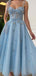 Blue A-line Spaghetti Straps Cheap Long Prom Dresses Online,Dance Dresses,12409