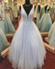 Blush Pink V Neck Straps A-line Sparkly Tulle Long Evening Prom Dresses, 17562