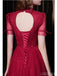 Burgundy A-line Short Sleeves Openback Long Prom Dresses Online,12577