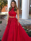 Burgundy A-line Two Pieces A-line Cheap Long Prom Dresses Online,12721