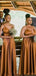 Burnt Orange A-line Spaghetti Straps V-neck Long Bridesmaid Dresses,WG1049