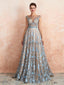 Cap Sleeves See Through Beaded A-line Long Evening Prom Dresses, Evening Party Prom Dresses, 12137