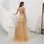 Cowl See Through Gold Beaded A-line Evening Prom Dresses, Evening Party Prom Dresses, 12093
