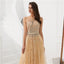 Cowl See Through Gold Beaded A-line Evening Prom Dresses, Evening Party Prom Dresses, 12093