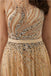 Cowl See Through Gold Beaded A-line Evening Prom Dresses, Evening Party Prom Dresses, 12093