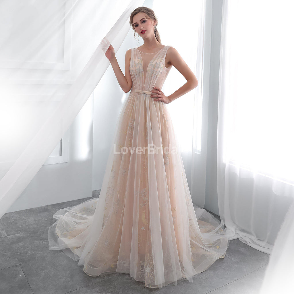 Sexy Backless See Through Lace A-line Cheap Wedding Dresses Online, Unique Bridal Dresses, WD574