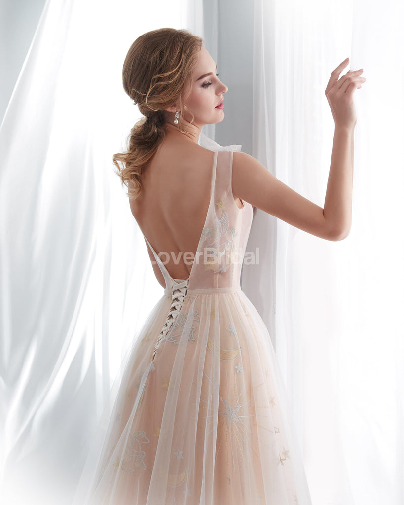 Sexy Backless See Through Lace A-line Cheap Wedding Dresses Online, Unique Bridal Dresses, WD574