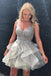 Sexy Backless V Neck Grey Cheap Short Homecoming Dresses Online, CM651