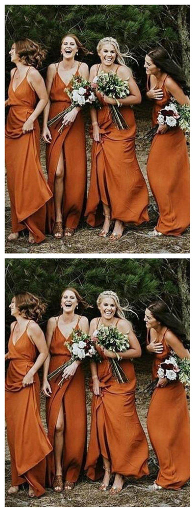 Spaghetti Straps Burnt Orange Cheap Bridesmaid Dresses Online, WG267