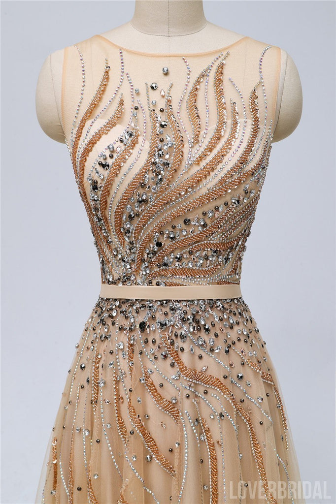 Sparkly Heavily Beaded Unique Bateau A-line Long Evening Prom Dresses, Luxurious Sweet 16 Dresses, 18346