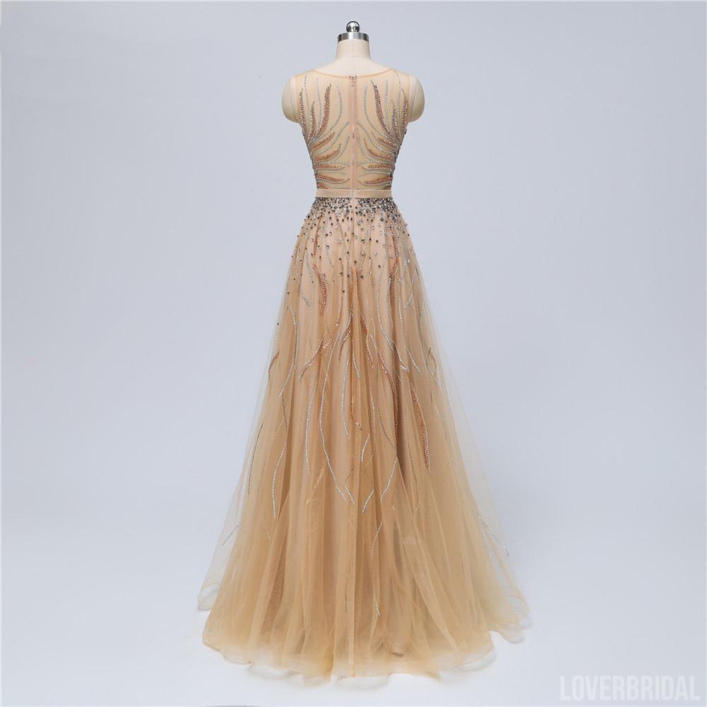 Sparkly Heavily Beaded Unique Bateau A-line Long Evening Prom Dresses, Luxurious Sweet 16 Dresses, 18346