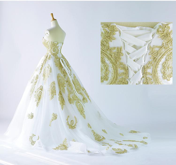 Sweetheart Gold Lace Applique A-line Wedding Dresses, Cheap Wedding Gown, WD710