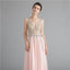 V Neck Chiffon Heavily Beaded Pink Evening Prom Dresses, Evening Party Prom Dresses, 12122