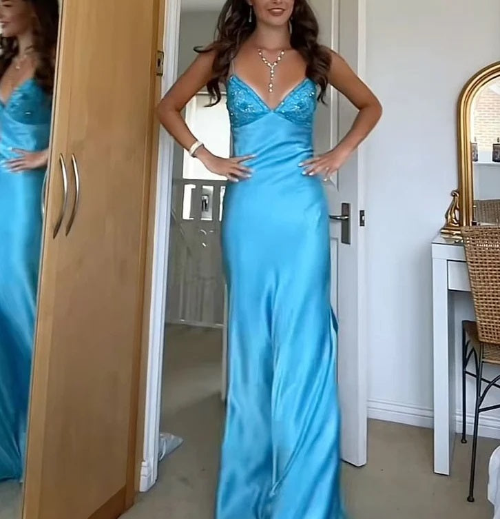 Sexy Blue Mermaid Spaghetti Straps Long Party Prom Dresses To Impress,Evening Dress,13514