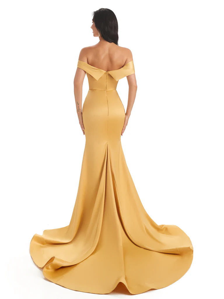 Champagne Gold Off Shoulder Mermaid Sexy Cheap Bridesmaid Dresses Online, WG568