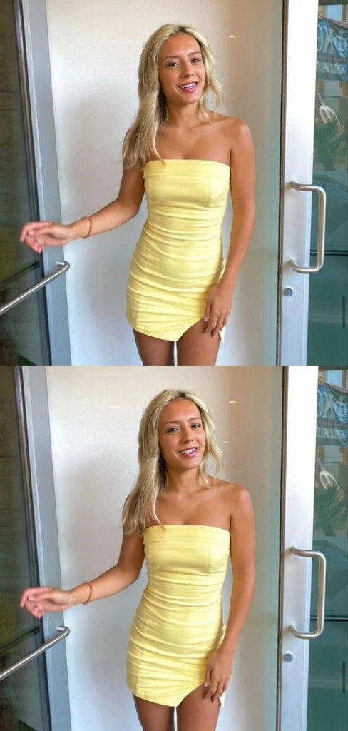 Simple Yellow Sheath Mini Short Prom Homecoming Dresses Tight,CM1006