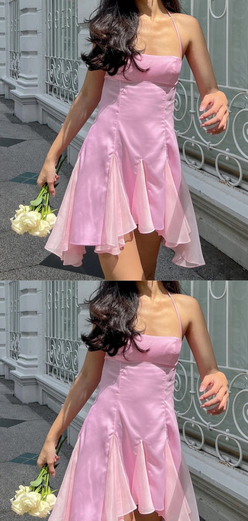 Cute Pink A-line Spaghetti Straps Mini Short Prom Homecoming Dresses,CM977