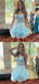 Cute Blue A-line Spaghetti Straps Mini Short Prom Homecoming Dresses,CM983