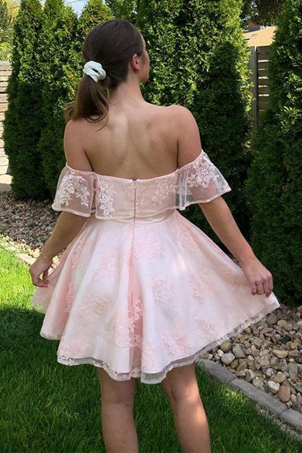 Cute Pink A-line Off Shoulder Mini Short Prom Homecoming Dresses Online,CM1017