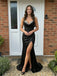 Black Sequin Crystal Cowl Neck Slit Mermaid Prom Dress, 26020