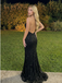 Black Sequin Lace Corset Prom Dress Strapless Open Back Mermaid Gown, 26008