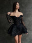 Sexy Black A-line Off Shoulder Long Sleeves Short Prom Homecoming Dresses,CM981