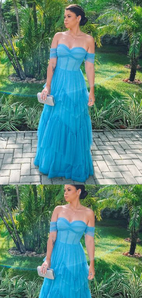 Blue A-line Off Shoulder Maxi Long Party Prom Dresses,Evening Dress,13286