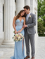 Blue Beaded Illusion Deep V Neck Corset High Slit Prom Dress, 26016