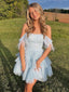 Cute Blue A-line Off Shoulder Mini Short Prom Homecoming Dresses,CM982