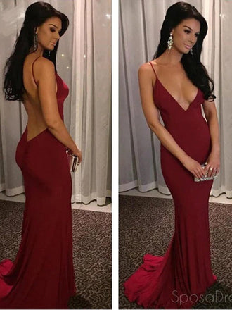Dark Red Sexy Mermaid Evening Prom Dresses, Long Backless Party Prom Dress, Custom Long Prom Dresses, Cheap Formal Prom Dresses, 17124