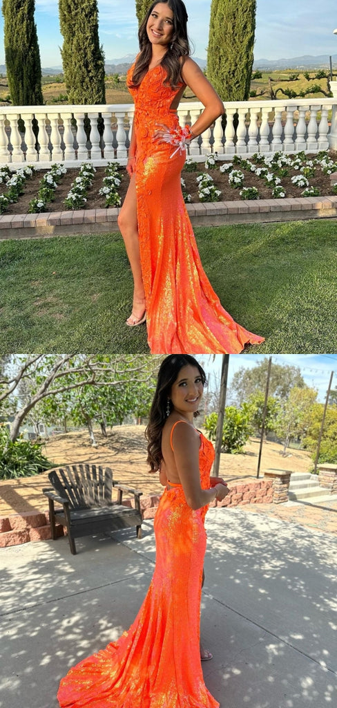 Sexy Orange Mermaid Maxi Long Party Prom Dresses To Impress,Evening Dress,13402