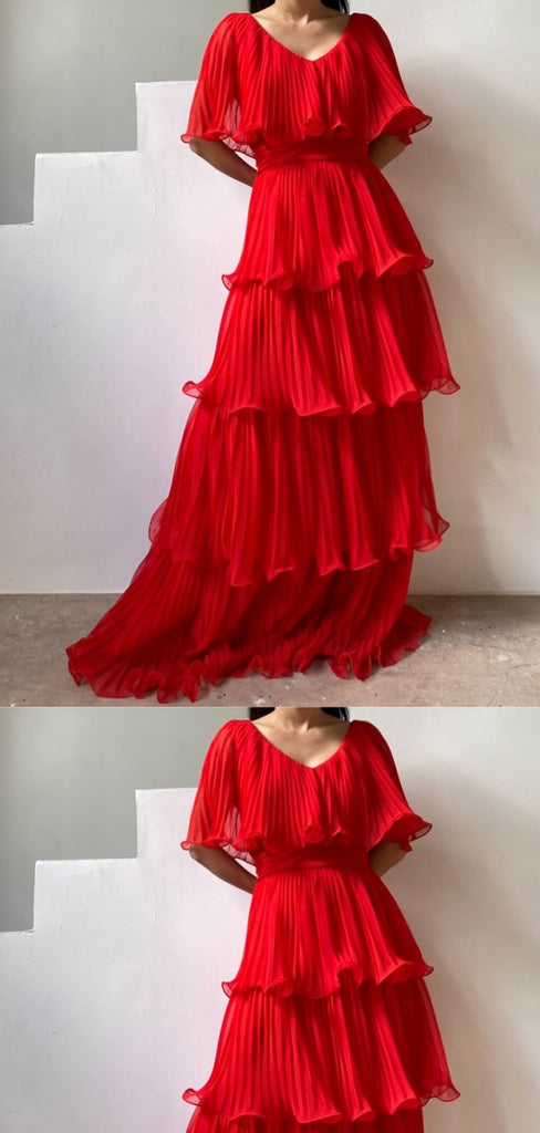 Pretty Red A-line Maxi Long Party Prom Dresses To Impress,Evening Dress,13452