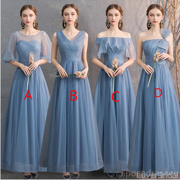 Dusty Blue Floor Length Mismatched Cheap Bridesmaid Dresses Online, WG533