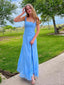 Elegant Blue Square Neckline Maxi Long Party Prom Dresses,Evening Dress,13284