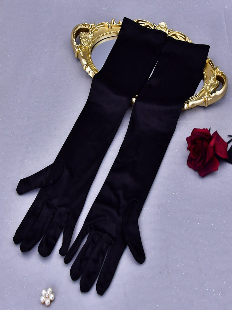 Elegant Elbow Satin Simple Satin Long Bridal Gloves, VM22