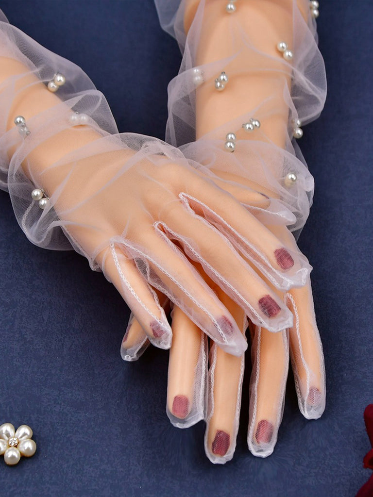 Elegant pearls  Simple Long Bridal Gloves, VM07