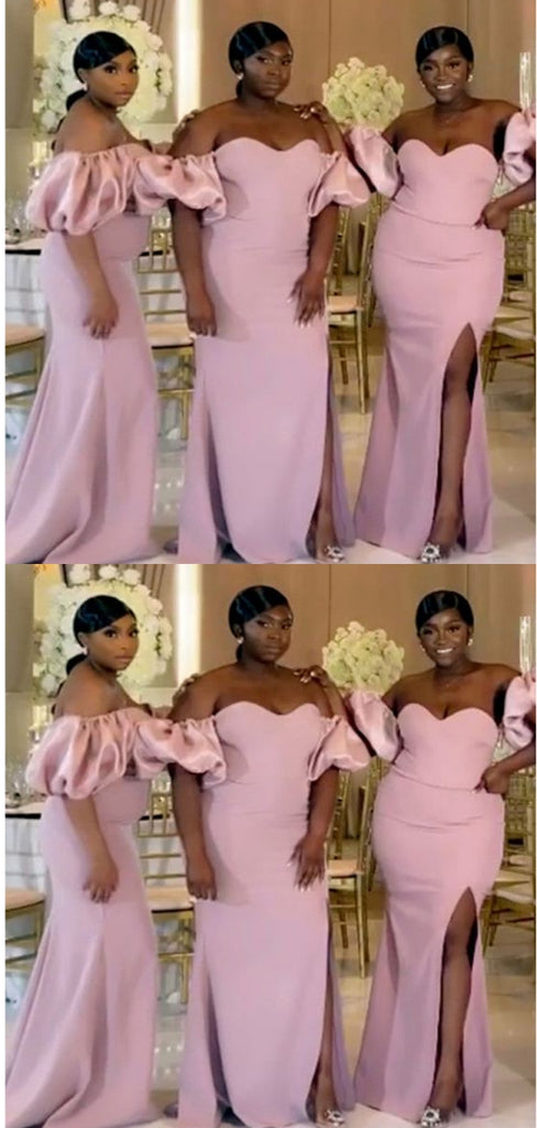 Elegant Pink Mermaid Off Shoulder Maxi Long Bridesmaid Dresses For Wedding Party,WG1624