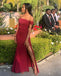 Elegant Red Mermaid Side Slit Maxi Long Bridesmaid Dresses For Wedding Party,WG1615