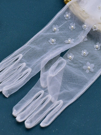 Elegant Sweet Floral Simple Long Bridal Gloves, VM14