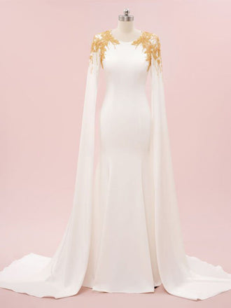 Elegant White Mermaid Long Sleeves Maxi Long Party Prom Dresses,Evening Dress,13312