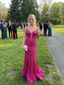 Hot Pink Sequin Prom Dress Plunge Corset Evening Gown, 26011