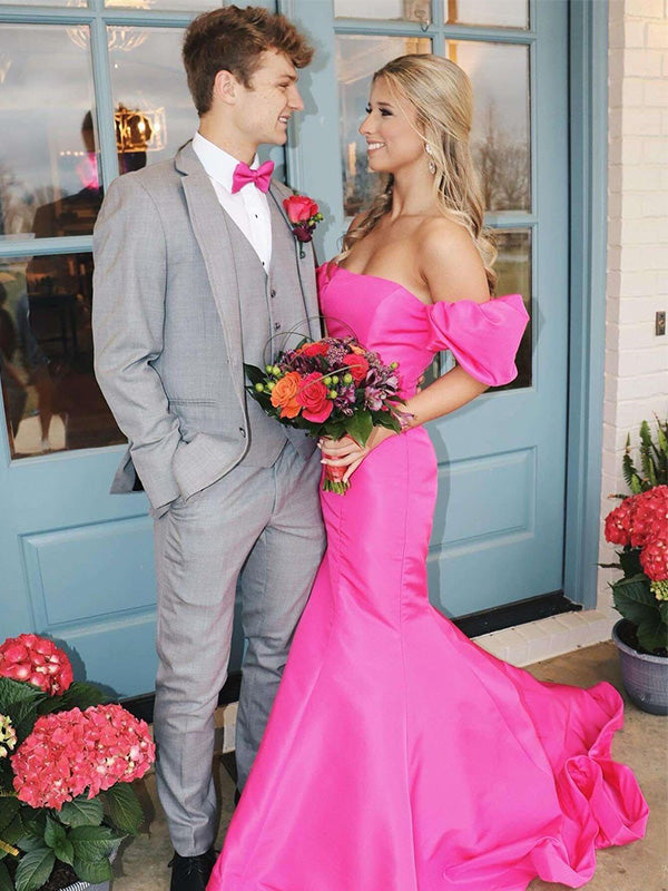 Simple Hot Pink Mermaid Off Shoulder Maxi Long Party Prom Dresses,Evening Dress,13358