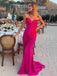 Sexy Hot Pink Mermaid With Slit Maxi Long Party Prom Dresses,Evening Dress,13334