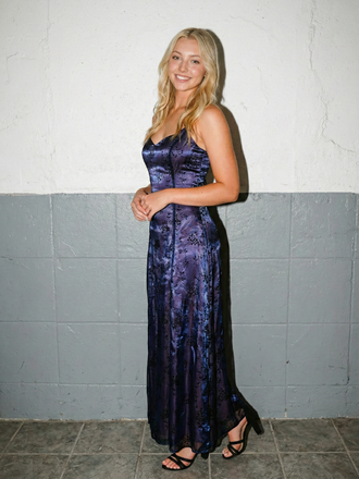 Navy Blue Floral Tulle Prom Dress Halter-Neck Lace-Up Back Evening Gown, 26007