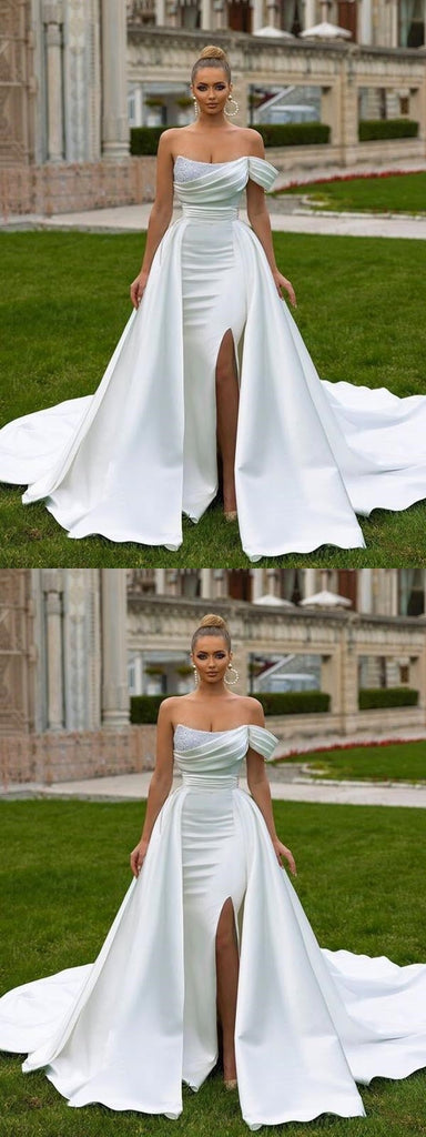 Off White Mermaid One Shoulder Side Slit Maxi Long Party Prom Dresses,13097