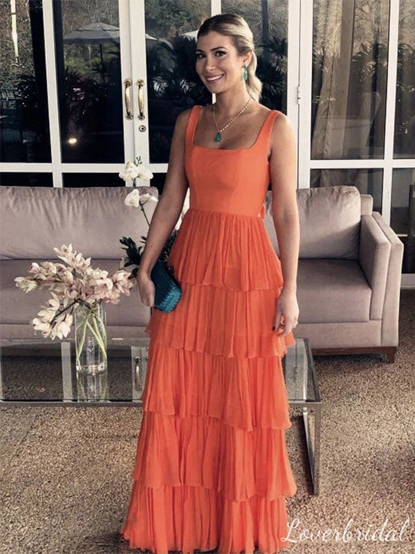 Elegant Orange A-line Square Long Party Prom Dresses To Impress,Evening Dress,13497